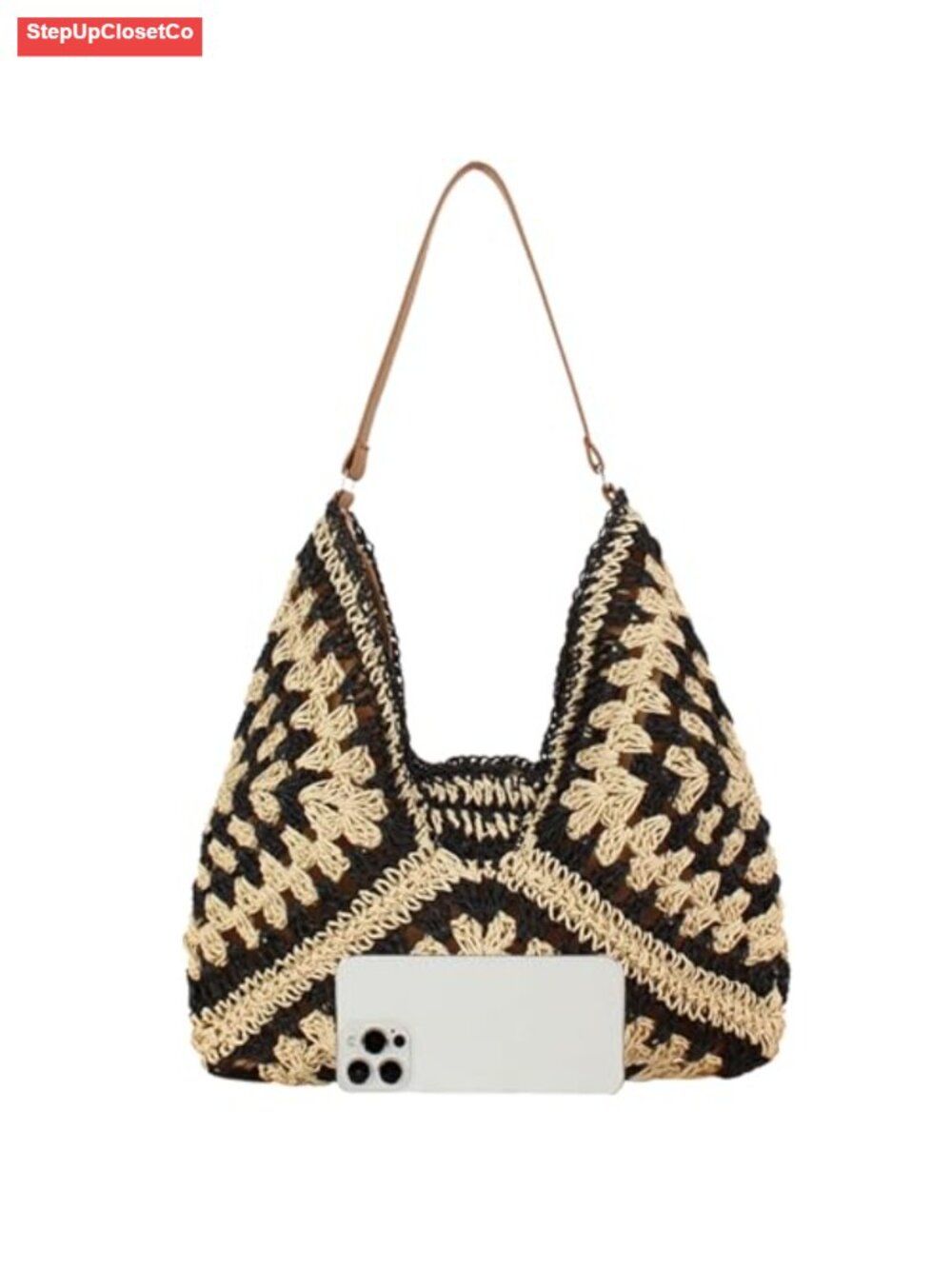 Straw Hobo Bag Women Boho Woven Beach Purse Large Summer Tote with Lining Black